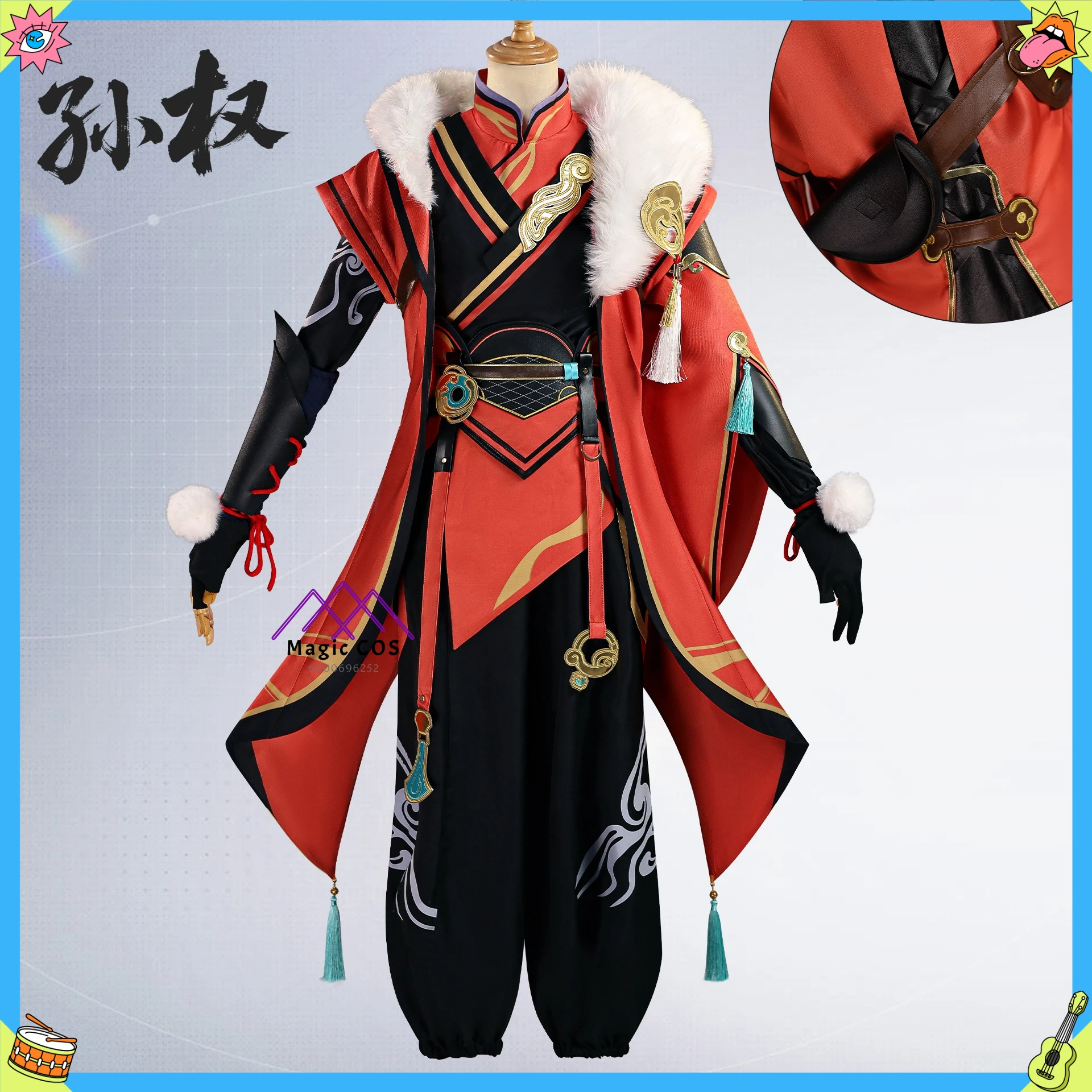 

Hot Game Honor of Kings Cosplay Costume Anime Sun Quan Role Playing New Outfit Full Set Red Suits Wig Men Women Comic Con Party