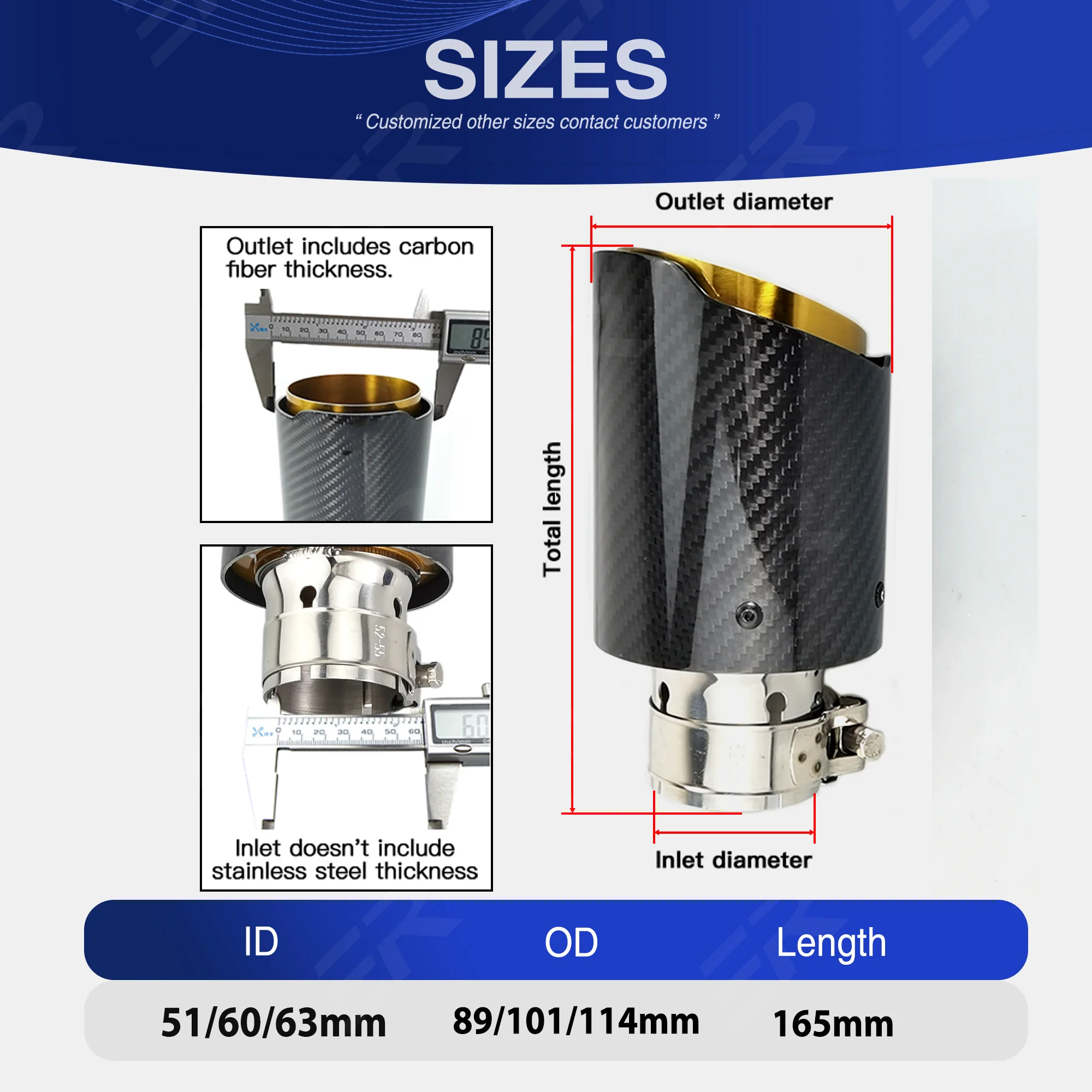 1 قطعة ER الذهب المقاوم للصدأ + ألياف الكربون الحقيقية العادم نصائح الخمار الأنابيب الديكور اكسسوارات السيارات لتعديل الأنابيب نهاية السيارات العالمية