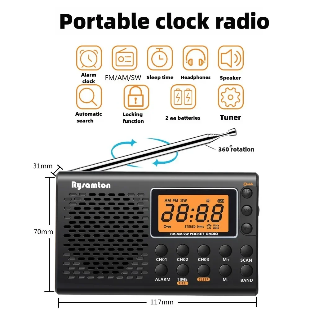 

QL-03 Portable Full Band Stereo Digital Display Dual Use FM Radio with Clock Function
