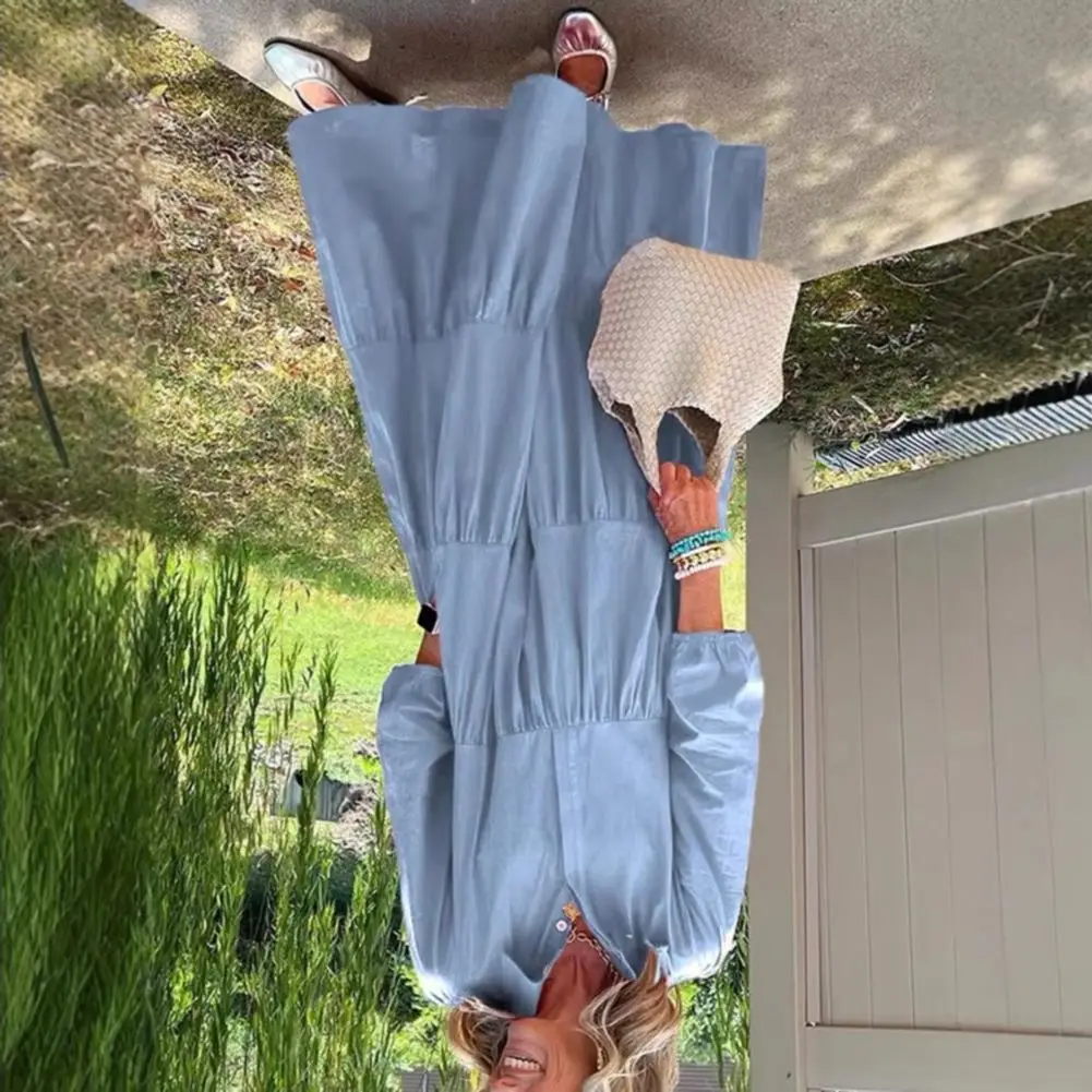 Vestido blusa feminina 2025 outono novo 3/4 manga maxi vestido botão até lapela vestido de balanço a linha babados em camadas praia vestido de verão