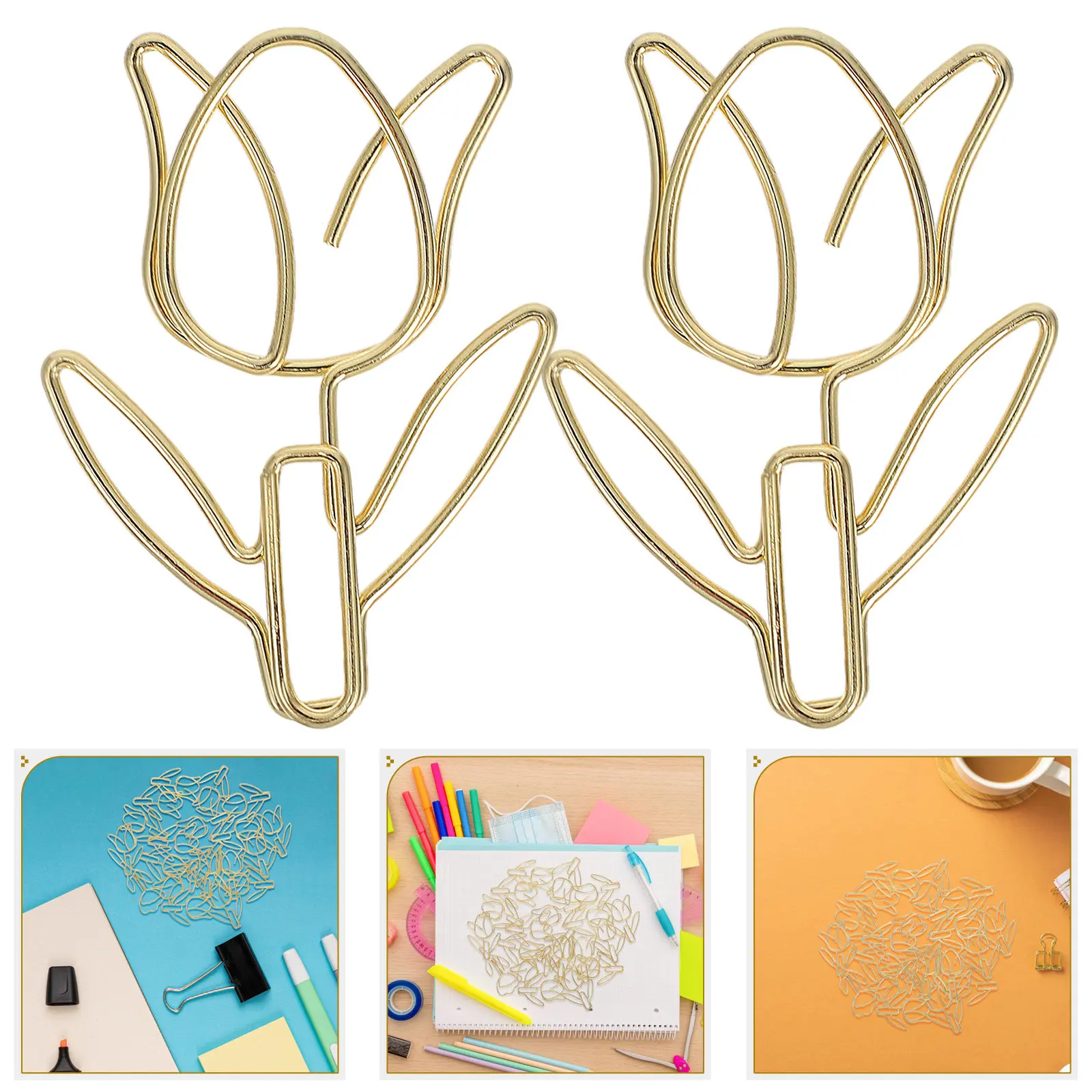 20Pcs Tulip Paperclips Flower Shaped Metal Paper Clips Cute Decorative Office Supplies for Students Teachers DIY Crafts Bookmark