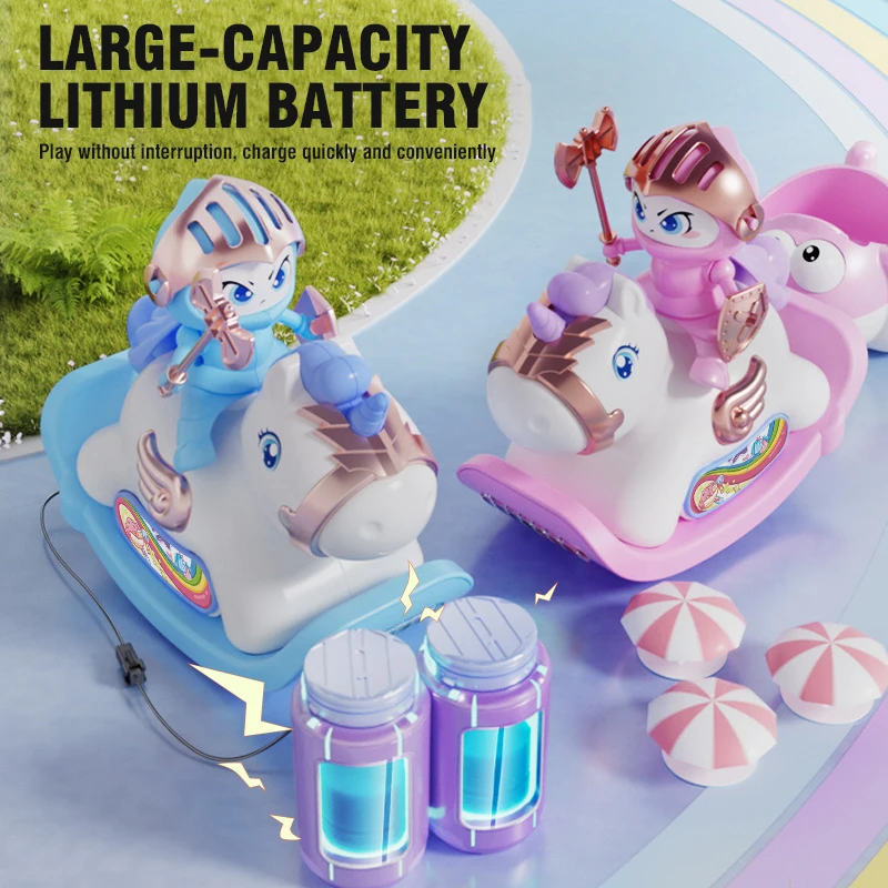 Kids RC Bumper Cars 2.4G Remote Control Cars Wooden Horse Carriage with Trailer Light Parent-child Competitive Interactive Toys