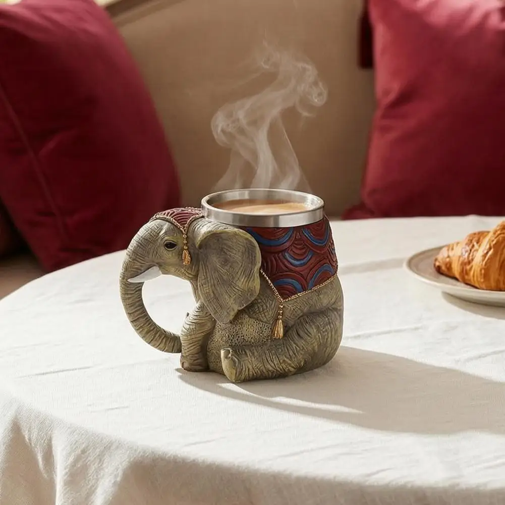 Elephant Mug Resin Coffee Cup Elephant Coffee Mug 3d Thai Stainless Steel Water Cup Retro Decorative Desktop Ornament Unique