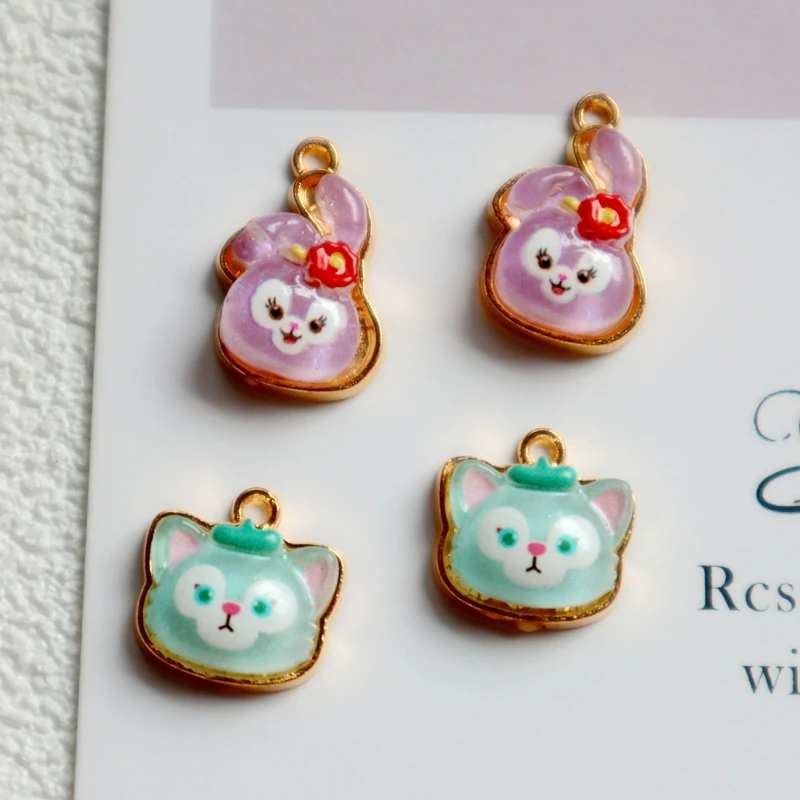 

10pcs Cartoon Animal Rabbit Bear Resin Alloy Pendant Charms Shiny DIY Necklace Bracelet Keychain Earrings Accessories Assembly