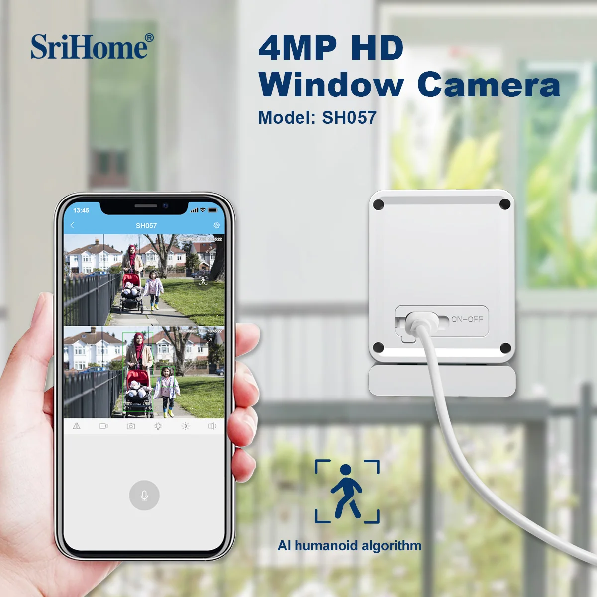 Srihome SH057 Window Security Camera 4MP HD Dual Band WiFi 5GHz AI Human Detection Two Way Audio Night Vision Surveillance Cam