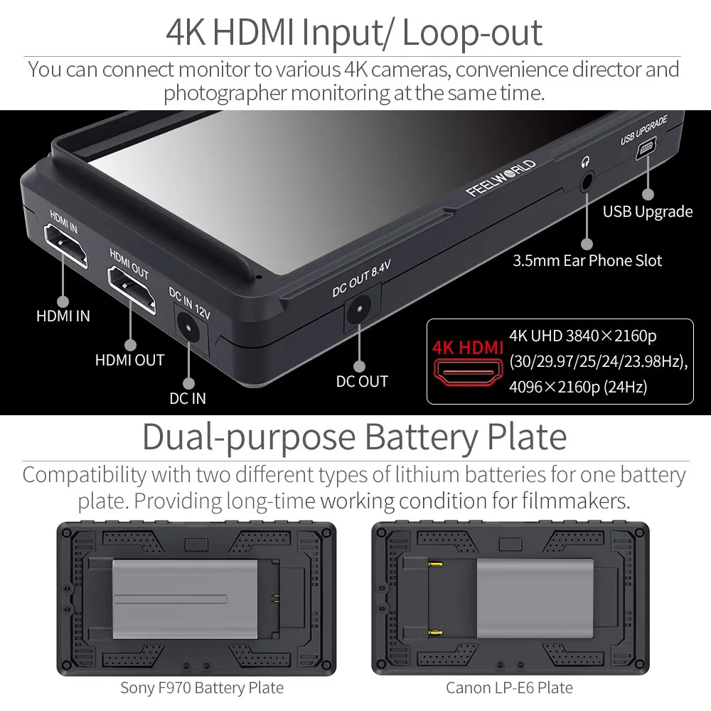 Feel world F5 5 بوصة DSLR على كاميرا جهاز المراقبة الميدانية الصغيرة كامل HD IPS 1920x1080 فيديو مساعدة 8.4 فولت تيار مستمر المدخلات الناتج تشمل الميل الذراع