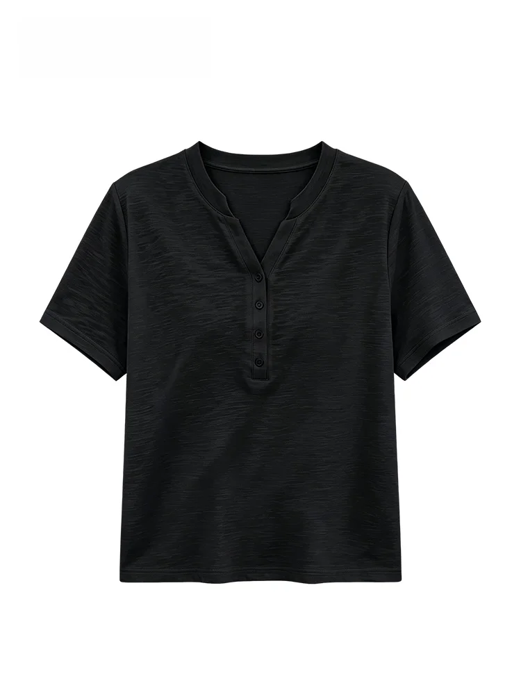 

plus Size Women's T-Shirt Short Sleeve V-Neck Summer Casual Loose Fit Versatile Shoulder Width Standard Cotton Mid-Length