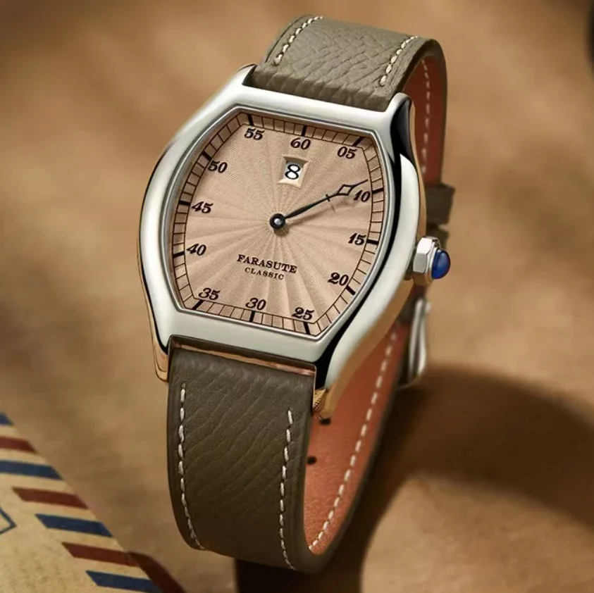 FARASUTE Men Automatic Watch 36mm*44mm Jumping Hour Tonneau Mechanical Wristwatch Sapphire Mirror 30m Waterproof ST17