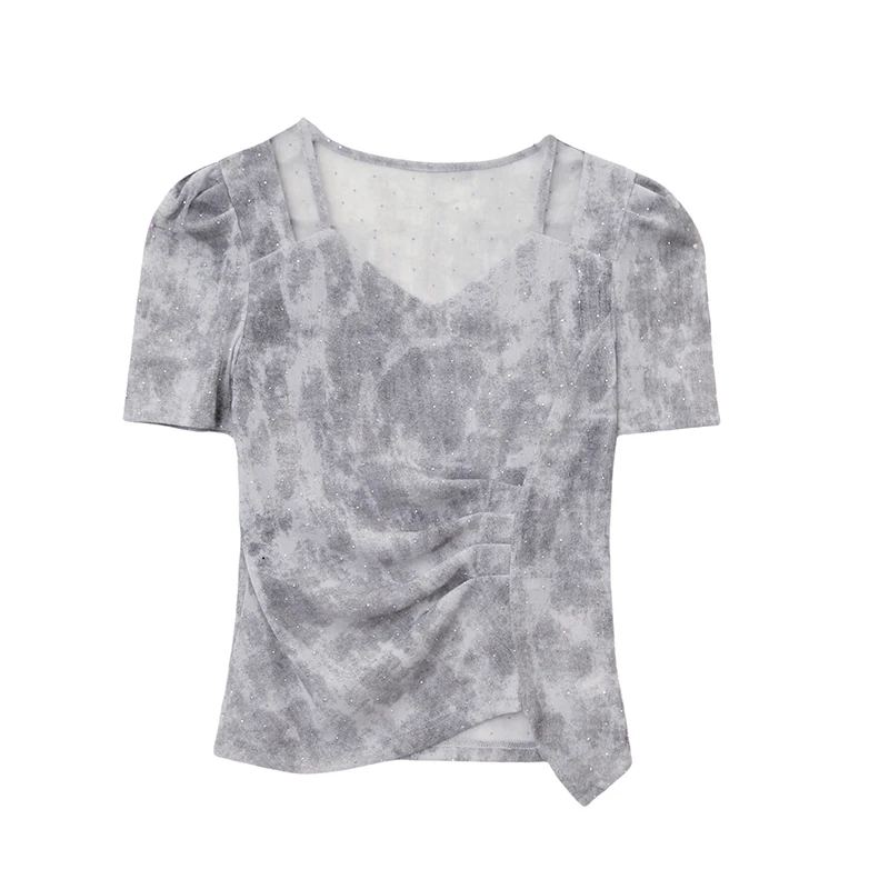 Stylowa damska koszulka z krótkim rękawem 2025 Summer New V-Neck Casual Top - elegancka młodzieżowa i wszechstronna bluzka dla drobnych pań