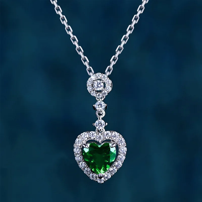 18K Gold Inlaid Colored Baby Stone PT950 Platinum Cultured Emerald Necklace Women's Pendant Necklace