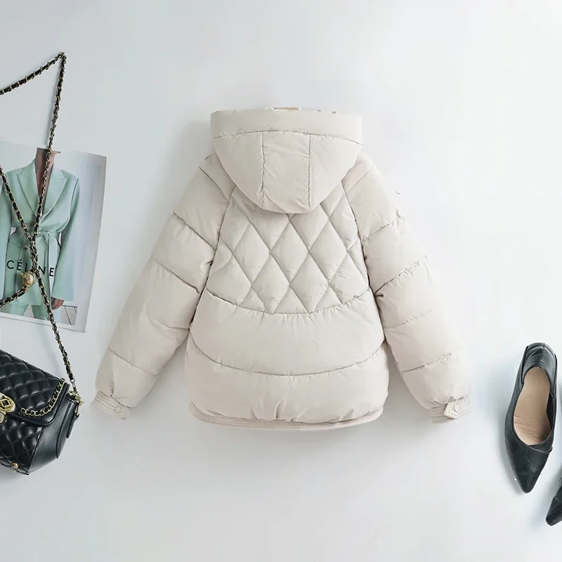 

Trendy Korean Sle Commute Women's Hooded Thiened Cotton Loose Bread Sle Large Size ort Height down Cotton Coat