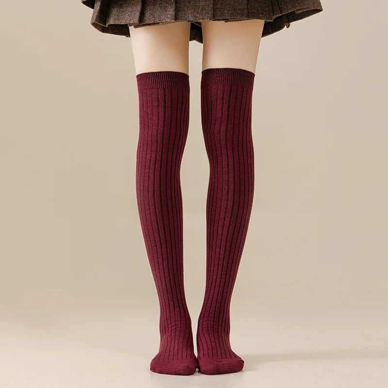1/4 Pairs Women Knitted Striped Thigh High Socks Solid Vertical Stripe JK Socks For Spring Autumn Winter Matching Outfits