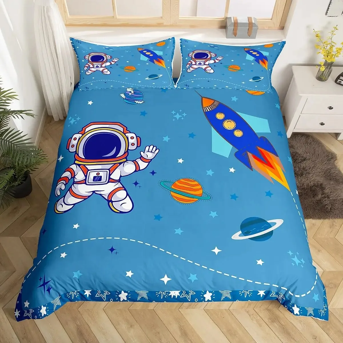 Astronaut Comforter Cover Universe Galaxy Bedding Set Outer Spaces Theme Duvet Cover Boys Kids Starry Sky Room Decor Quilt Cover