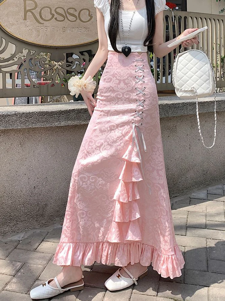 Spódnica midi z francuskim krojem rybki, damska, jesienna, z wysokim stanem, w stylu wiktoriańskim, z falbanami, elegancka, w stylu Hepburn, uniwersalna spódnica w kształcie litery A.