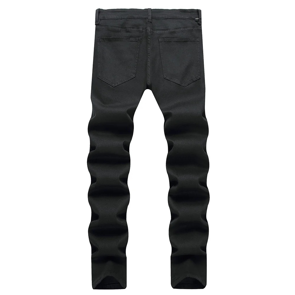 Men Classic Pure Black Jeans All Match Stretch Denim Pants Casual Slim Straight Trousers