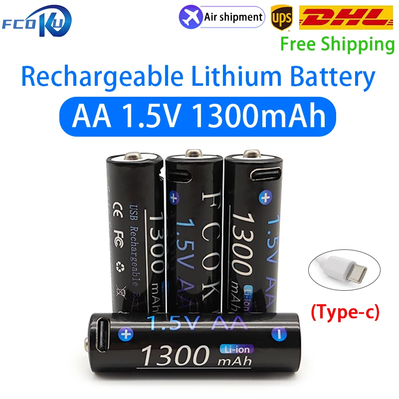 

AA 1.5V 1300mAh Rechargeable Lithium Ion Battery,For Toys MP3 Player Thermometer Keyboard Shaver Clock AA 1.5V Battery