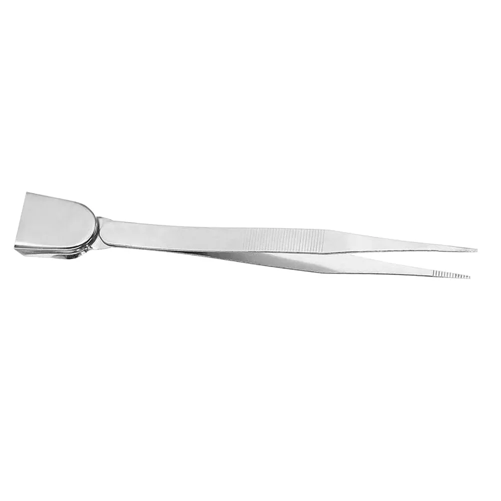 Professional Stainless Steel Bead Tweezers with Built-in Scoop for Jewelry Making Beading Crafts Stone Handling Portable Grooved