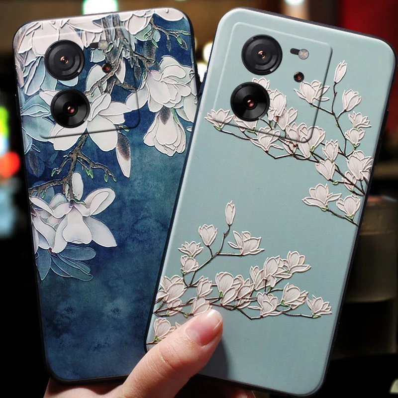For Xiaomi 13T Pro 5G / 13T Case 3D Flower Relief Emboss Silicone Cover for Xiaomi 13T 5G Cases Mi13T 13 T Funda on Xiaomi13T