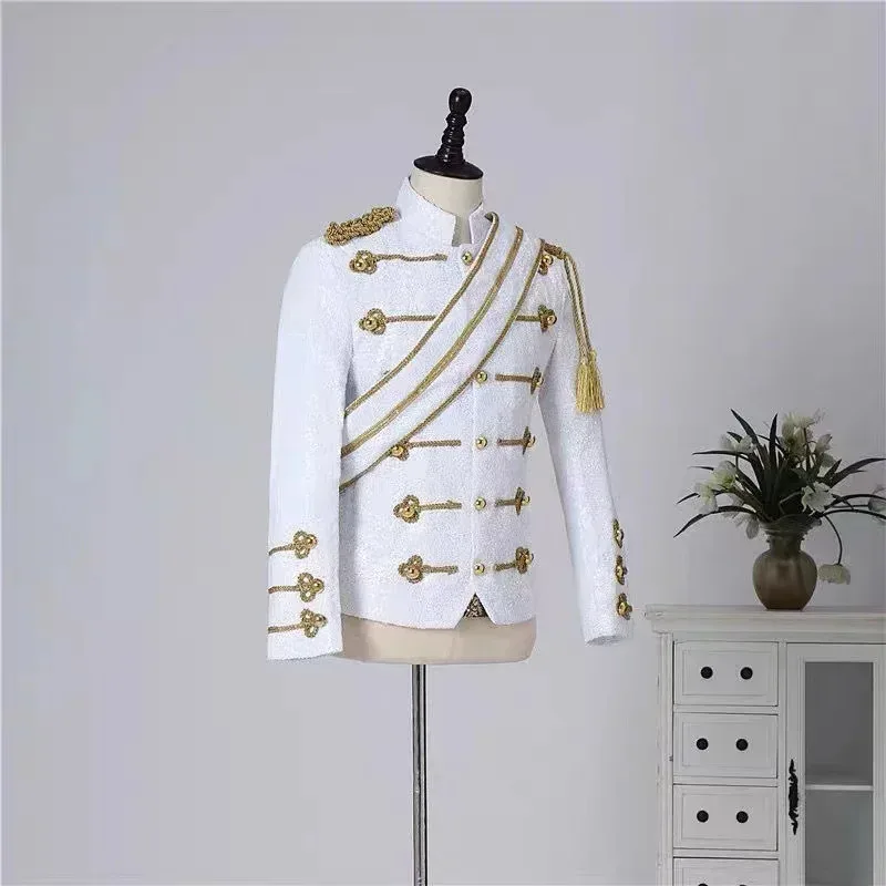 qq 123Men's Michael Jackson Top Medieval Vintage Gothic Punk Military Drummer Parade Jacket Marching Band Coat Costume