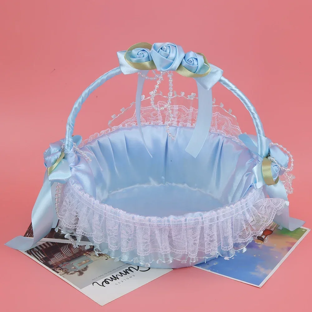 1pc Wedding Flower Basket Lace Pearl Rhinestone Flower Petal Basket For Wedding Engagement Party Decoration