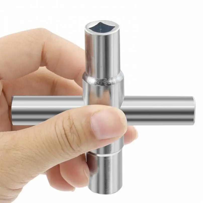 2 Pieces 4 Way Silver Multifunctional Faucets Key Wrench for Faucets Valve Faucet Cabinet Opening Key, Keys Faucet Wrench Tool