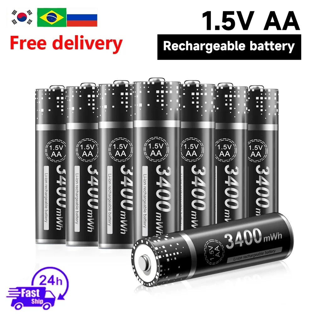 100% Capacity 1.5V AA Rechargeable Battery aa Li-ion Batteries 3400mWh Lithium Cell for Remote Control Wireless Mouse Toy