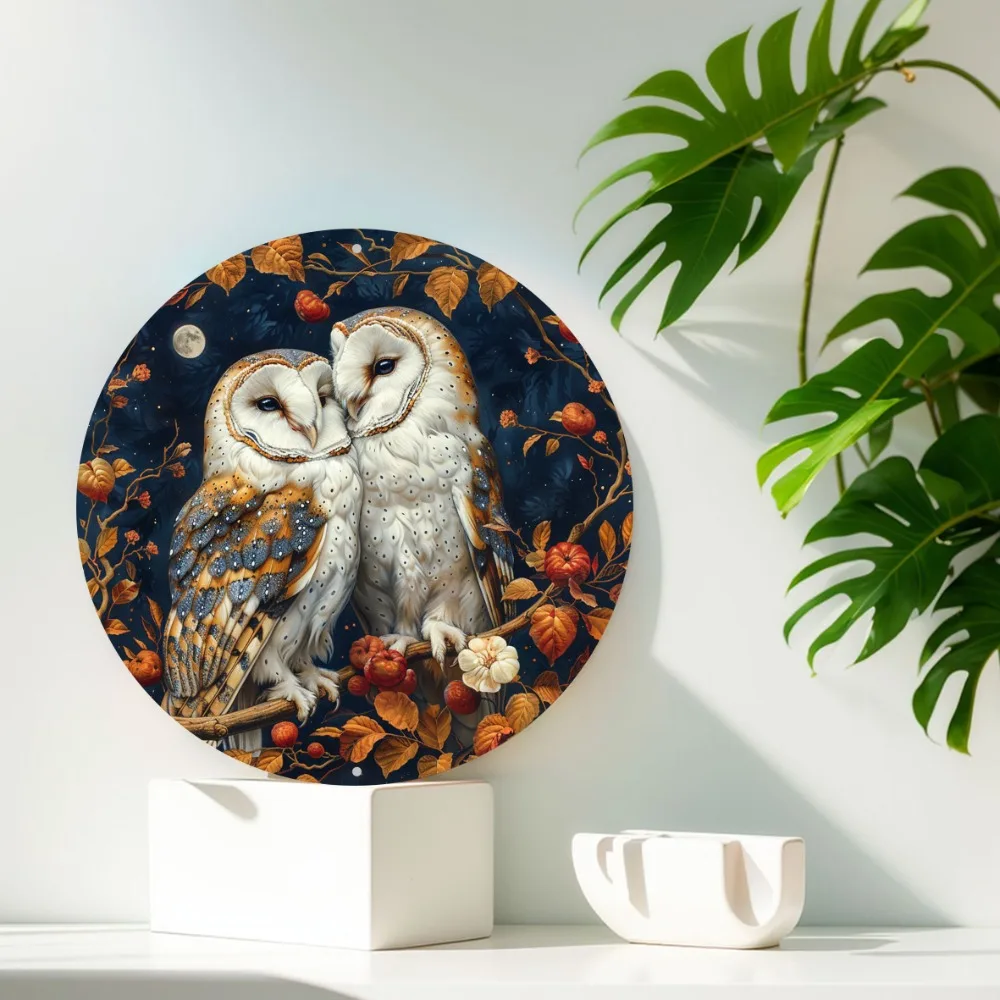 Charming Owl-Themed, Round Aluminum Sign, for Home, Office, or Cafe Decor, Ideal Gift for Family & Friends Owl Home Decor