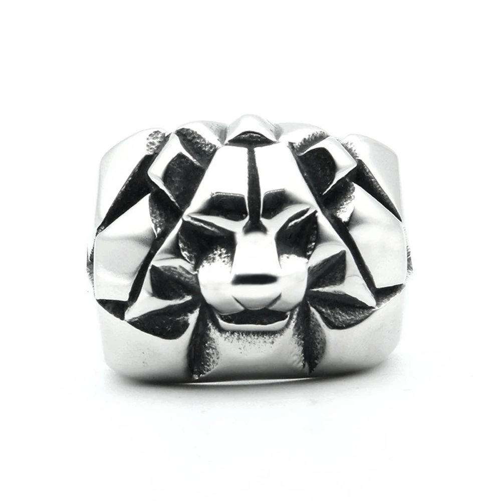 Factory Wholesale Lion Head Ring for Men Gothic Punk Stainless Steel Animal King Jewelry Masculine Wholesale Accessories