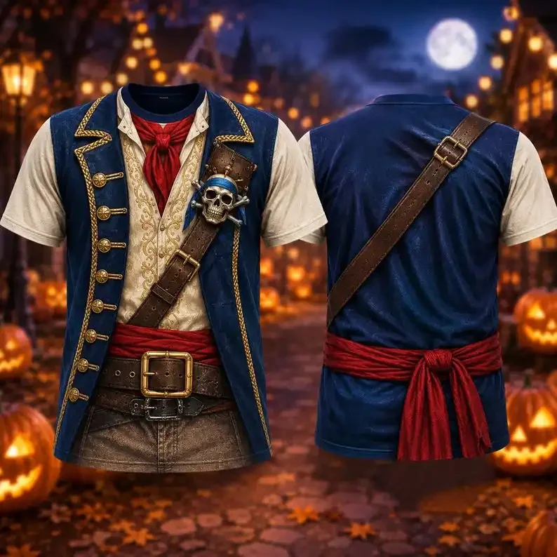 Pirate 3D Costume T-shirt Fun Halloween Role-playing Costume Fully Printed T-shirt Pirate Cruise Party T-shirt Halloween Gift