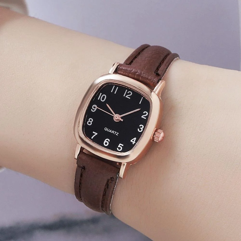 Kegllect  Square Women  Simple Small Dial Student Watches Vintage Belt Quartz Wristwatch