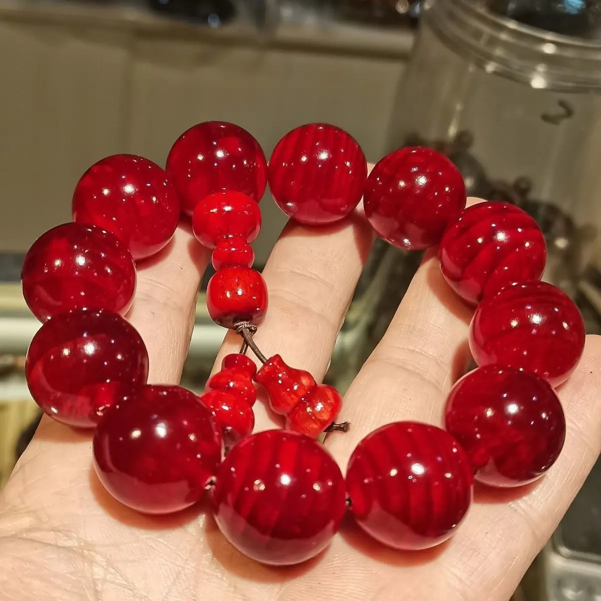 Ethnic Natural All-transparent Amber Blood Dragon Wood Pine Mingzi Hand String 2.0 High-grade Chinese Red Temperament Bracelets