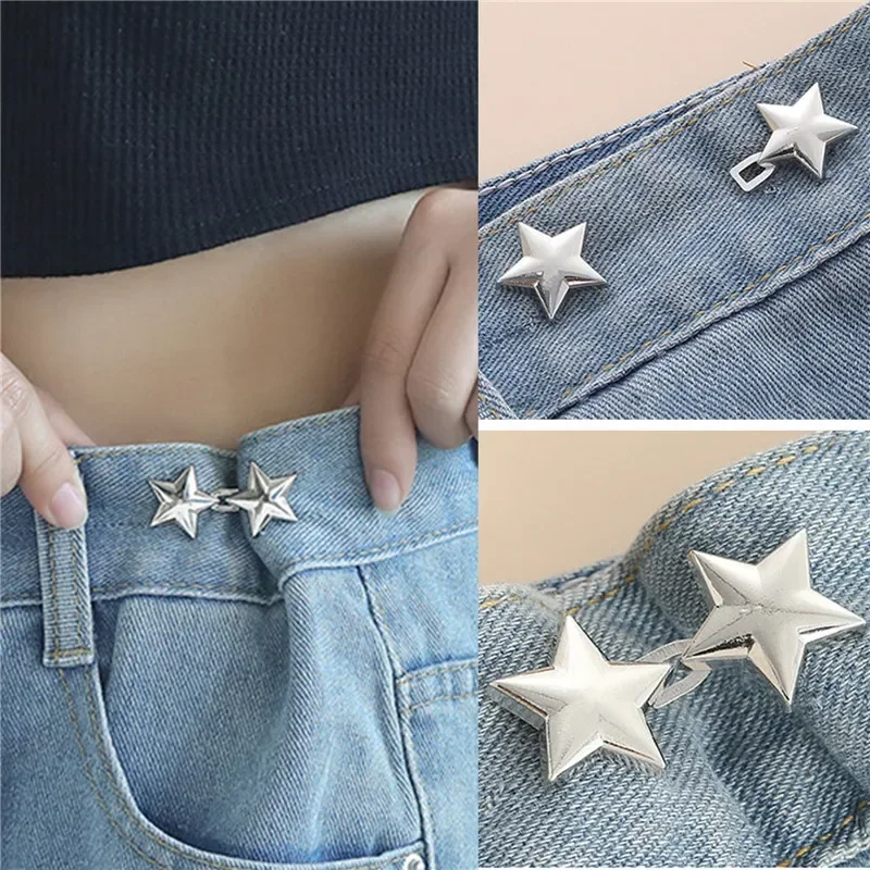 1pc Tightener Adjustable Waist Buckle for Jeans  No Sewing Required Star Button Adjuster for Pants and Skirts Waist