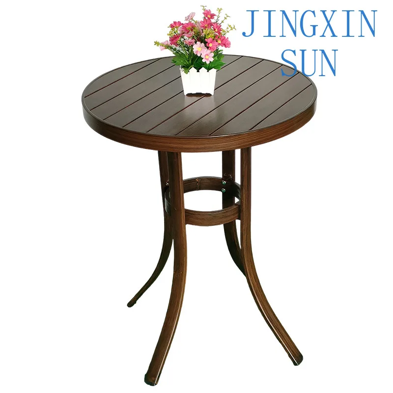 Outdoor balcony plastic wood tables and chairs, aluminum alloy Nordic American coffee hall with night market tables and chairs