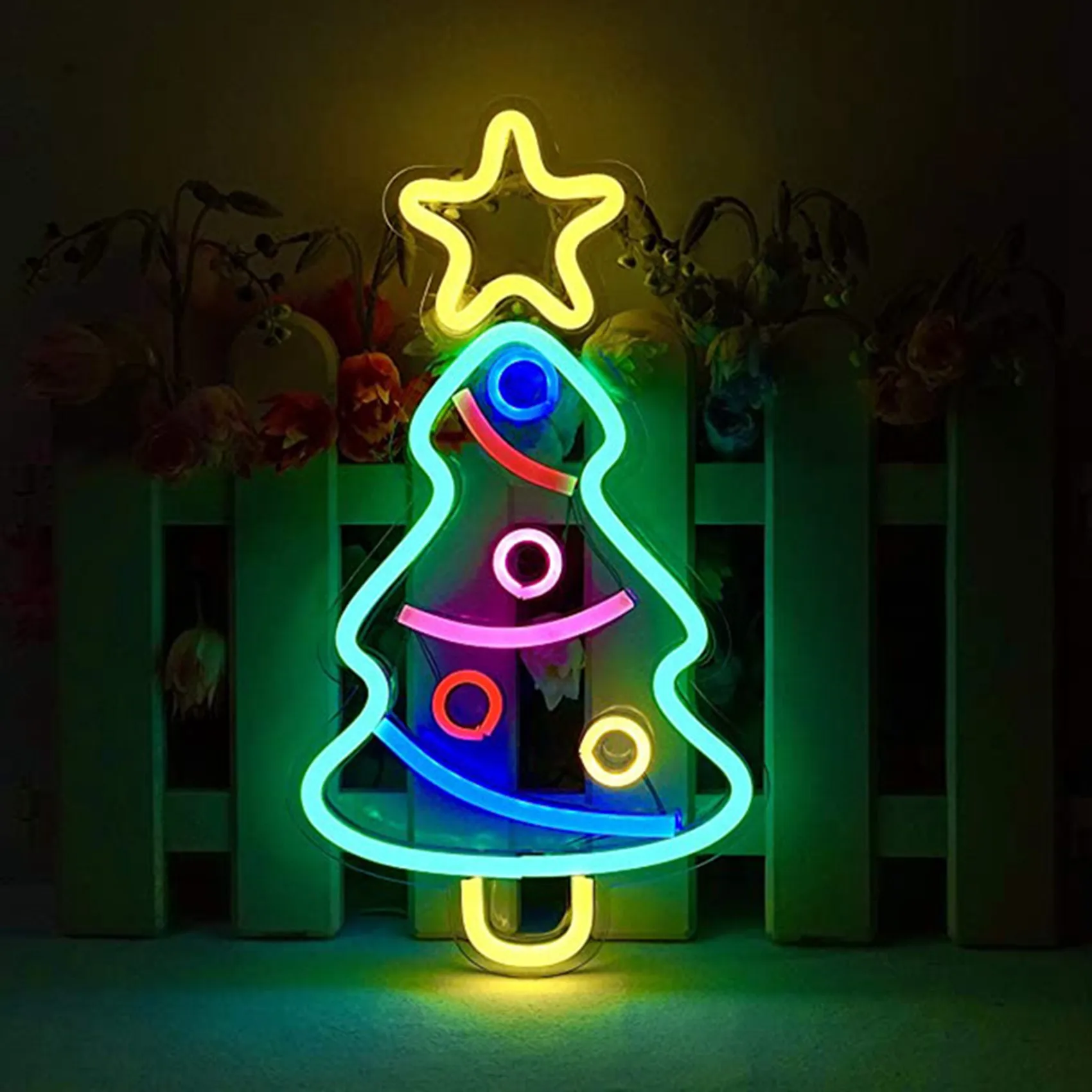 Insegne luminose al neon per albero di Natale, festival di Natale alimentato tramite USB Luce al neon a LED Decorazione da parete Luce al neon artistica