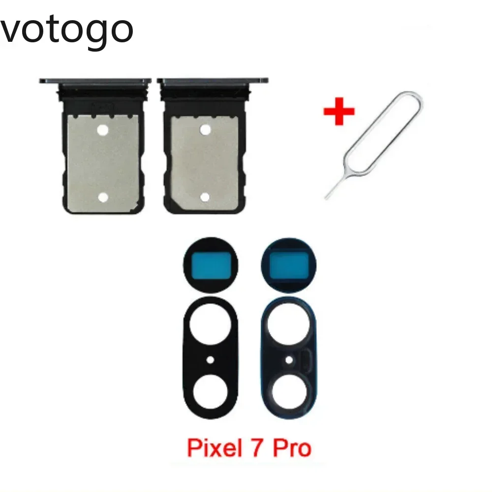 Cartão SIM Slot Tray Holder + Pin + Traseira Câmera de Substituição de Lente de Vidro, 3 em 1, Google Pixel 6, 7, 8, 9 Pro, 4, 5, 5A, 6A, 7A, 8A, 5G