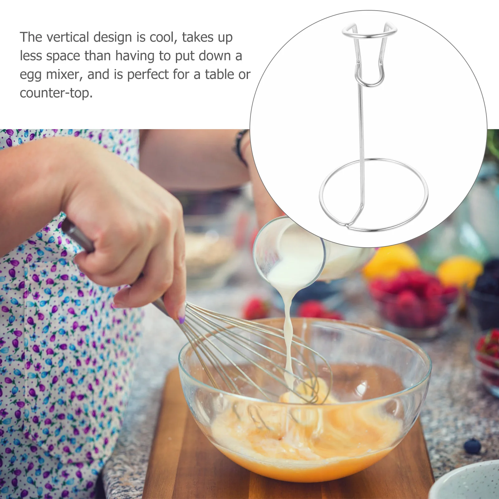 

Stainless Steel Egg Beater Holder Compact Vertical Kitchen Mixer Rack Milk Frother Stand Rest Storage