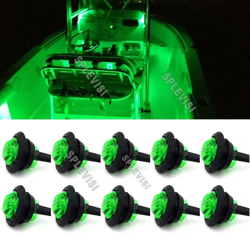 10x Waterproof Marine Boat Green LED Lights, Utility Navigation Lights Deck Courtesy Lights 12V for Yacht Boat Pontoon Kayak