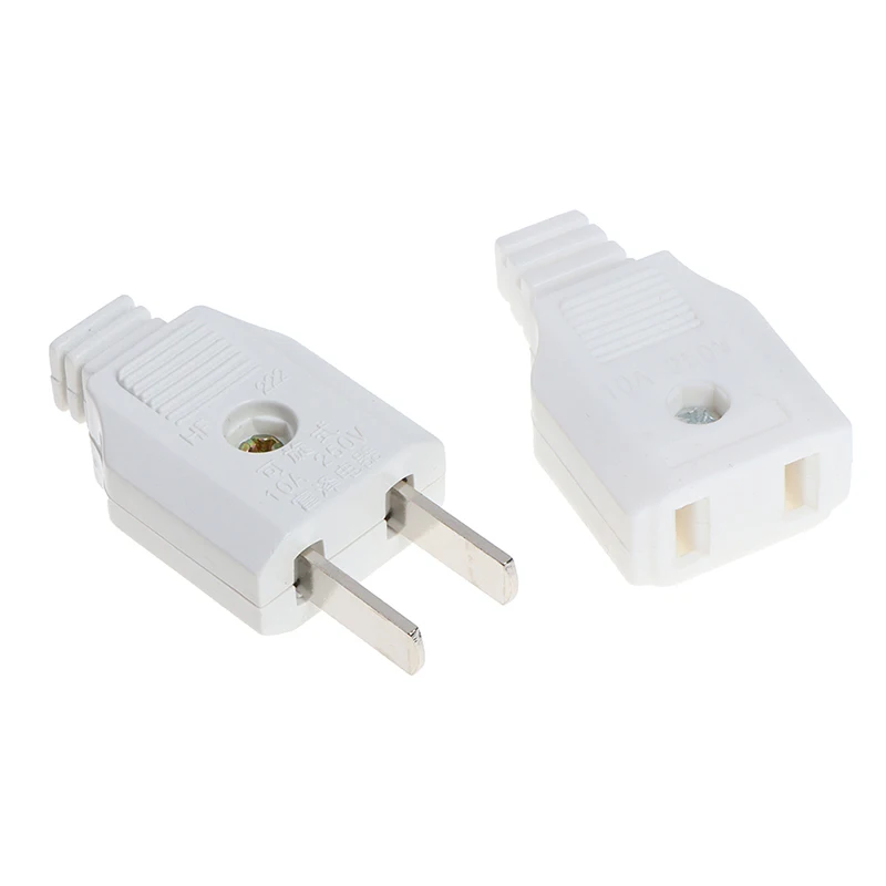 1PC White US 250V 10A 2 Flat Pin AC Power Butt Plug Two-pin Extension Cable Male/Female Cable Household Power Socket