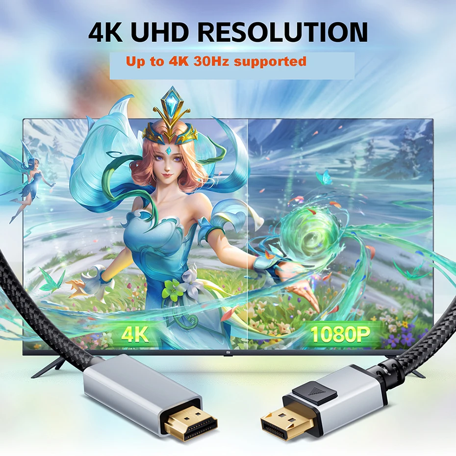 Kabel DisplayPort do HDMI 4K 60Hz/30Hz krótkie kable DP do HDMI z Audio 4K DisplayPort do HDMI 2.0 kabel 1.8M/1M/0.5M