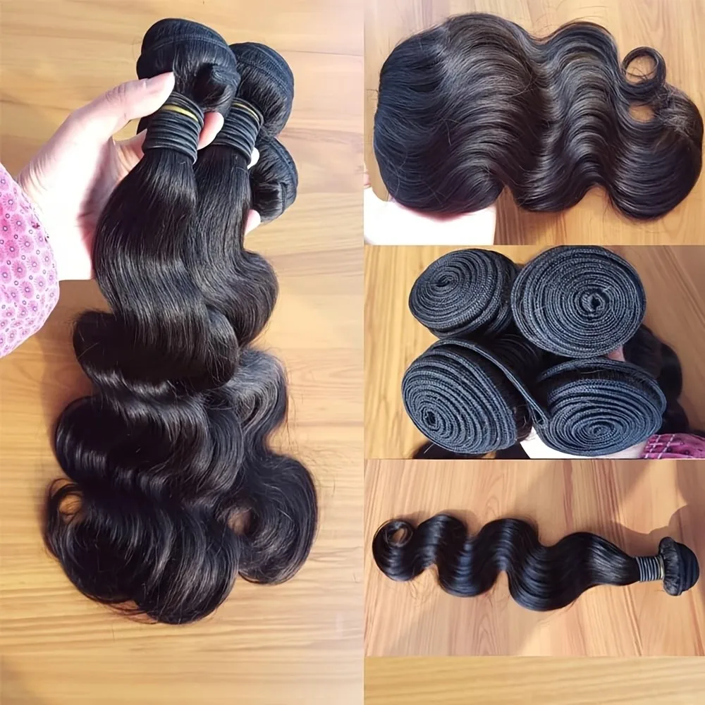12A Body Wave Human Hair 1/3/4pcs Bundle Untreated Brazilian REMY Human Hair Weave Bundles Double-Strand Braided Natural Black Sizes 14-30