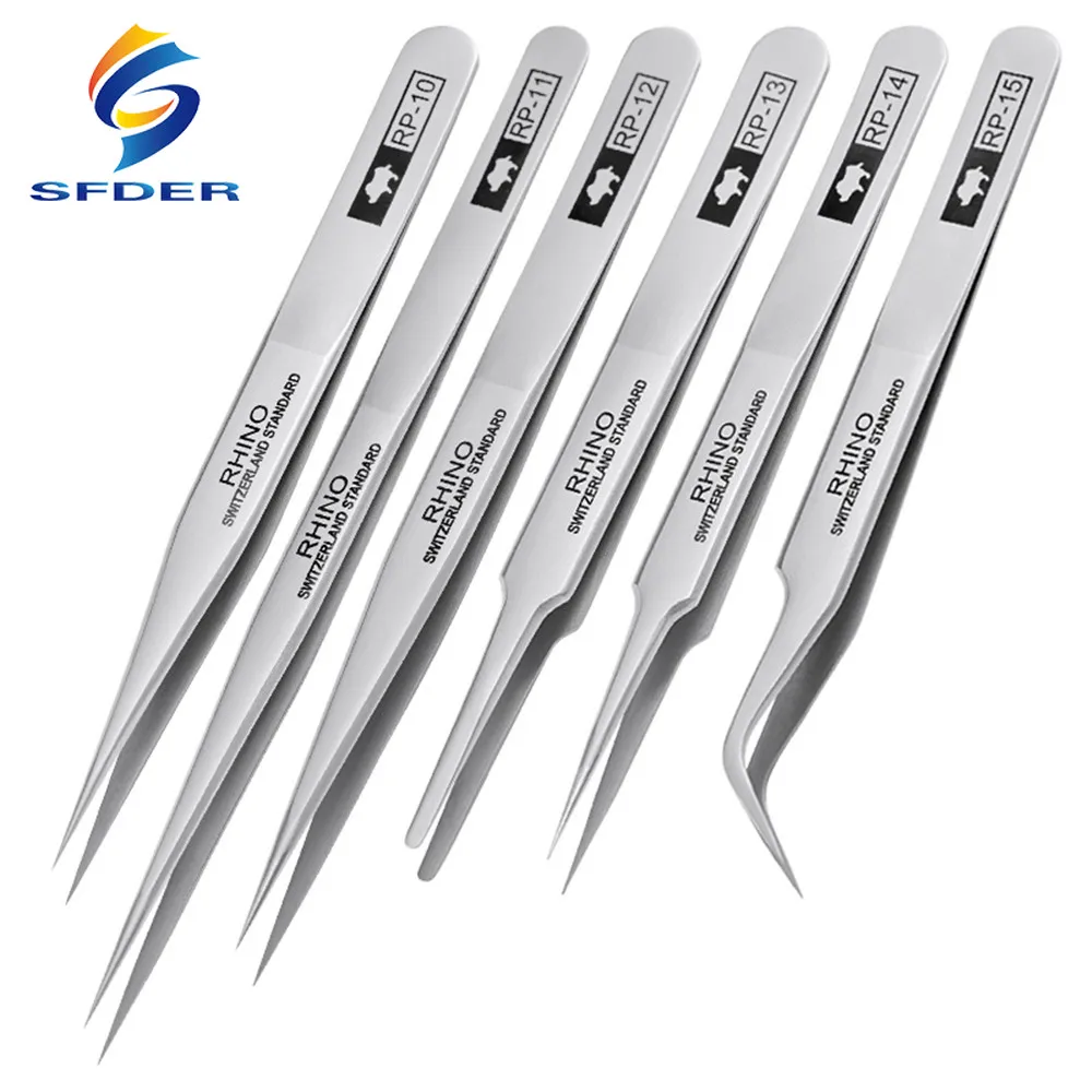 

PRO RHINO TOOLS RP Series High-hardness Carbon Steel Anti-magnetic Anti-acid Tweezers for Beauty Electronics Jewelry Industry