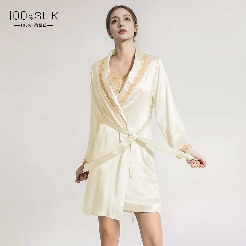 100% Mulberry Silk Robe Women Kimono Bathrobe Long Lightweight Bridal Summer Sleepwear Loungewear Homewear Plus Size Gift