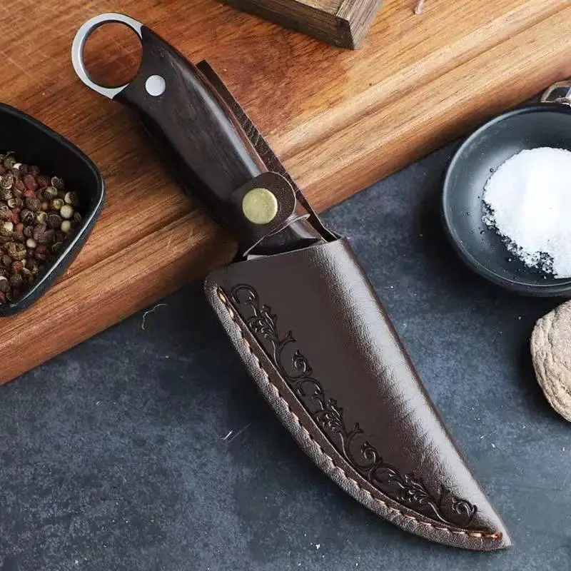 Sharp boning knife Paring knife, steel blade and wooden handle, suitable for family camping hiking barbecue