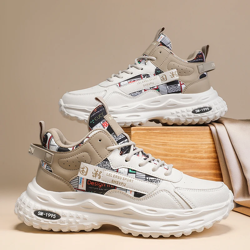 

Mens Walking Shoes 2025 New Fashionable Printed Thick Bottom Cosy Daily Outdoor Commuting Leisure Trendy Sports Shoes for Men