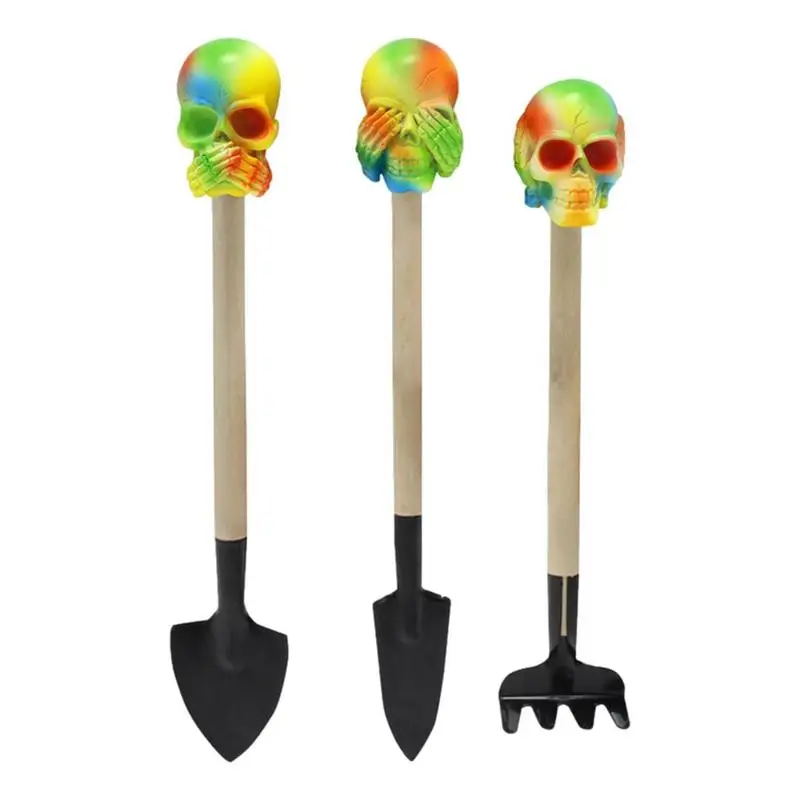 Mini Gardening Tools Gothic Skull 3PCS Garden Tool Sets With Rake Shovel Gardening Tool Kit With Non-slip Handle Garden Tool Set