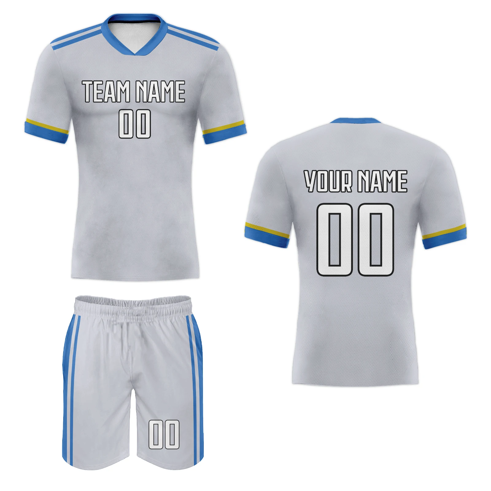 

Gray Custom Soccer Jersey Set for Men Women Personalized Football Uniform with Team Name Number Adult Sportswear Fans Gift