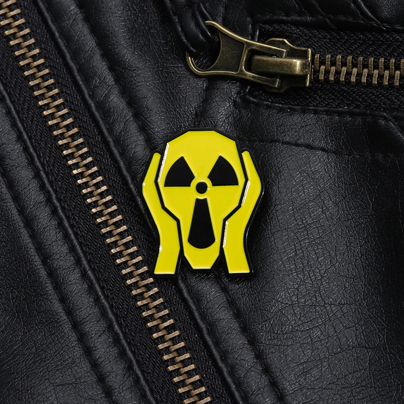 Yellow Warning Sign Enamel Pin Creative Radiation Logo Brooches Clothes Shirt Lapel Badge Backpack Hat Accessories Jewelry Gift