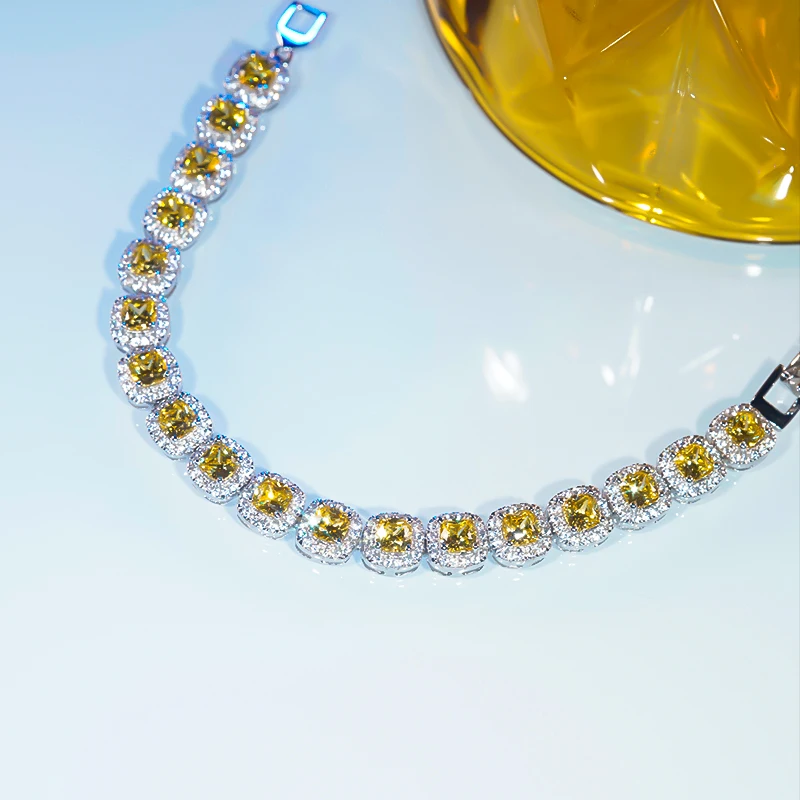 Vintage Topaz Tennis Bracelets S925 Sterling Silver with Pt950 Platinum Plated for Women Fine Luxury Jewelry Summer Party Gift