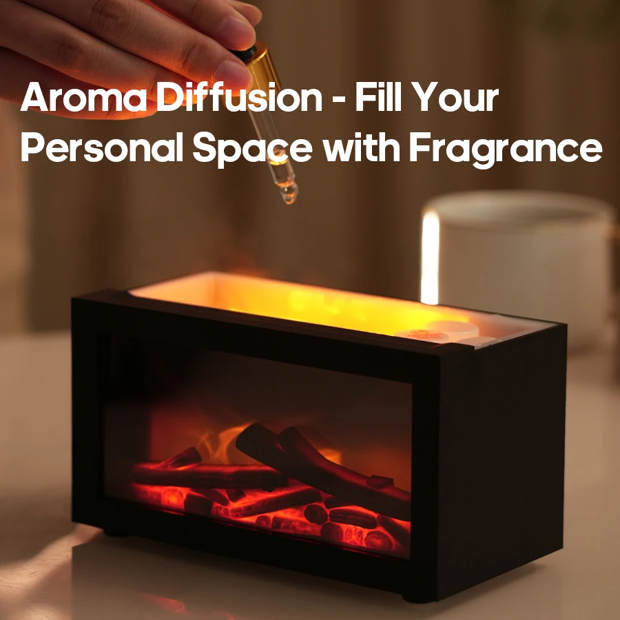 Mini Flame Fireplace Aroma Diffuser 140ml Home Air Humidifier Mist Diffuser Aromatherapy Essential Oils Colorful Lights for Gift