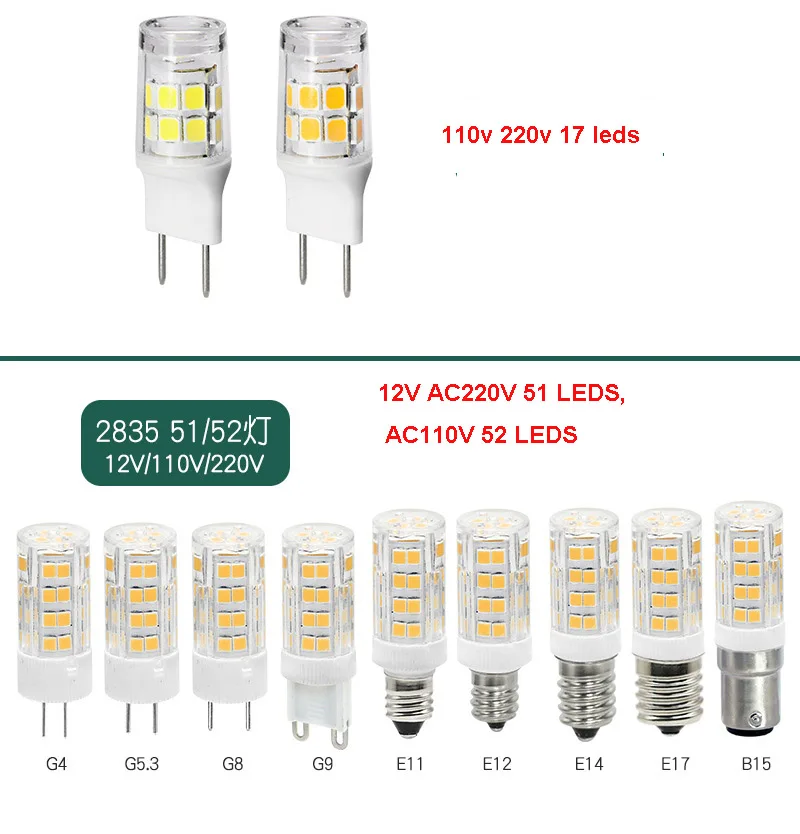 Imagem -03 - Lâmpada de Milho Led para Candelabro Pingente Substituir Halogênio 12v30v 220v 110v g4 g8 g9 Gy6.35 G5.3 E11 E12 E14 E17 Ba15d 5w 7w 10w 10 Peças